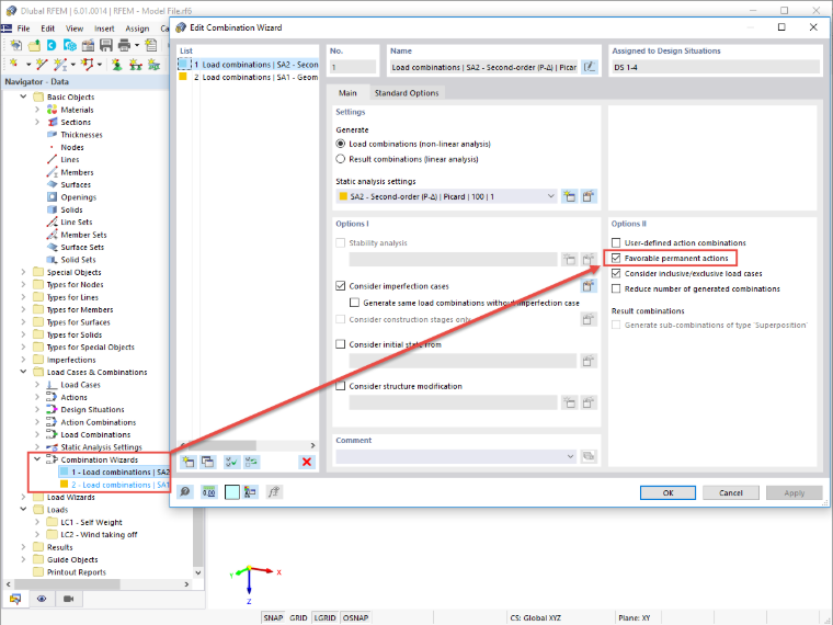 FAQ 005198 | Gdzie w programach RFEM 6 i RSTAB 9 mogę aktywować opcję "Korzystnych oddziaływań stałych", aby połączyć ciężar własny w stanie granicznym nośności