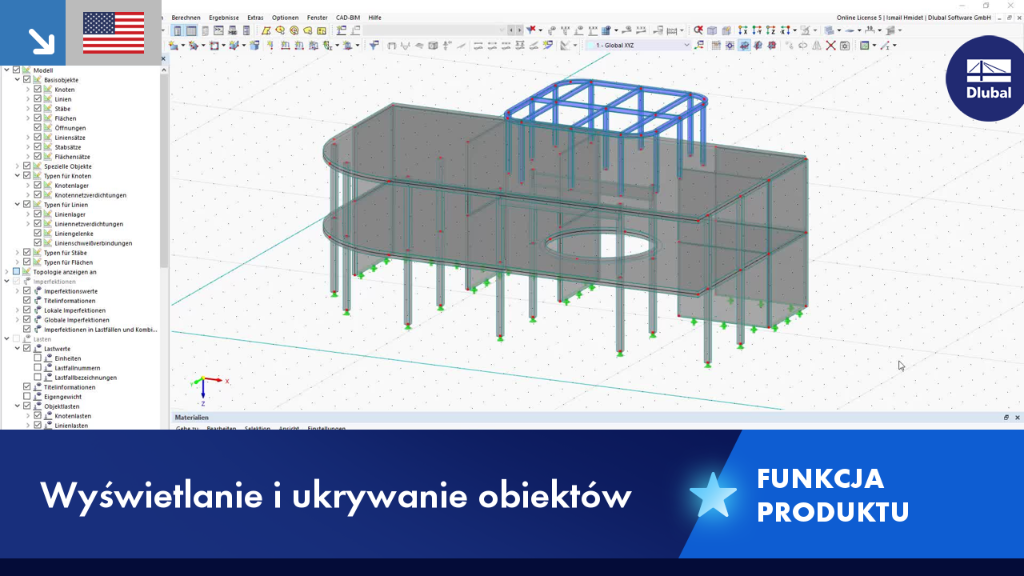 Wizualizacja funkcji do włączania i wyłączania widoczności obiektów w modelu cyfrowym
