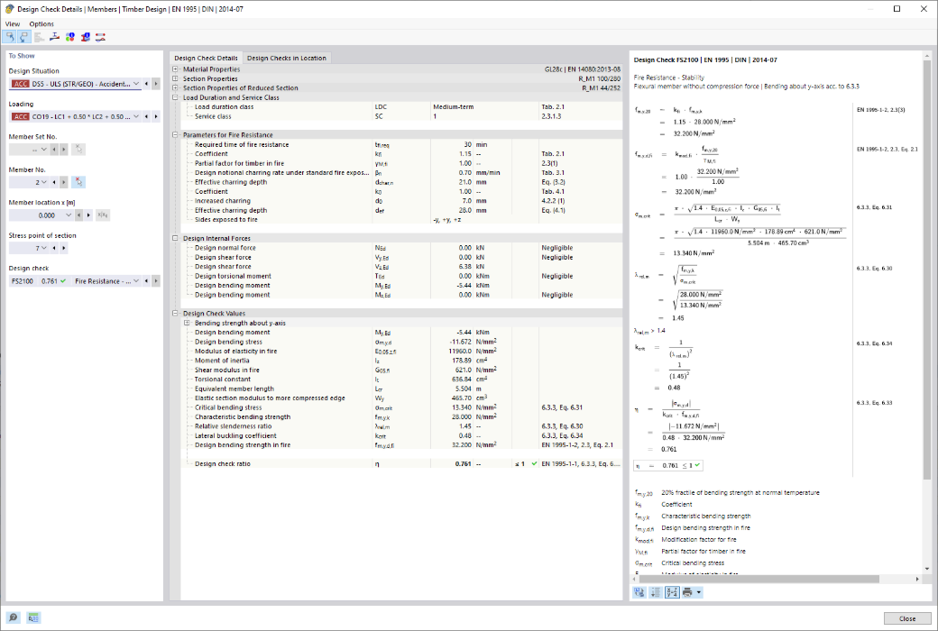 Wyniki analizy odporności ogniowej według normy EN 1995 dla konstrukcji drewnianych