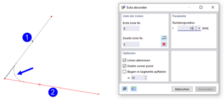 Okno dialogowe 'Zaokrąglenie naroża'