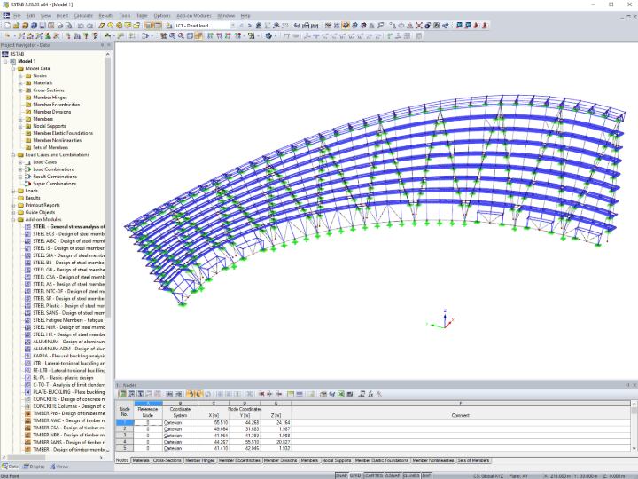 Model 3D konstrukcji fasady w RSTAB (© Huana Engineering Consulting (Beijing) Co., Ltd. (SuP Ingenieure GmbH)