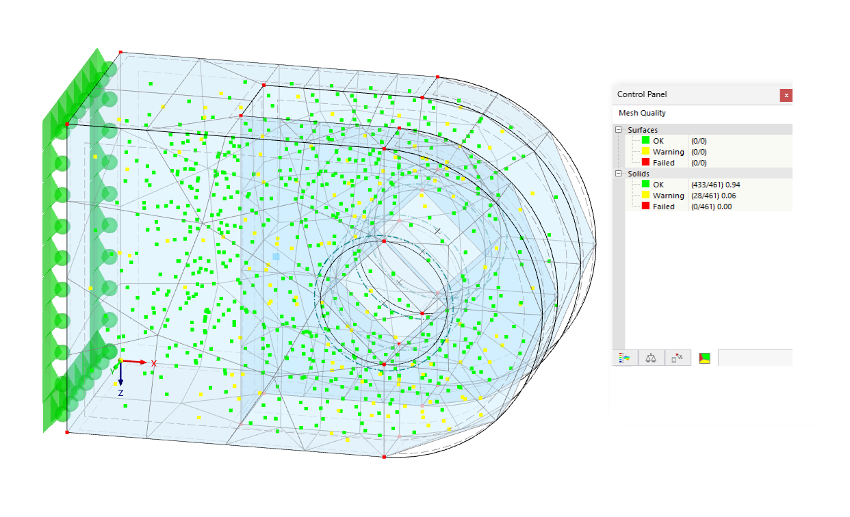Graficzna prezentacja jakości obliczonej siatki na podstawie oceny według kryteriów