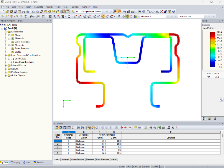 Program do przekrojów SHAPE-THIN | Parametry przekrojów cienkościennych, wymiarowanie sprężyste i plastyczne