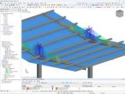 Wyniki w Projektowaniu konstrukcji aluminiowych w RFEM 6 ze szczegółowym widokiem modelu.