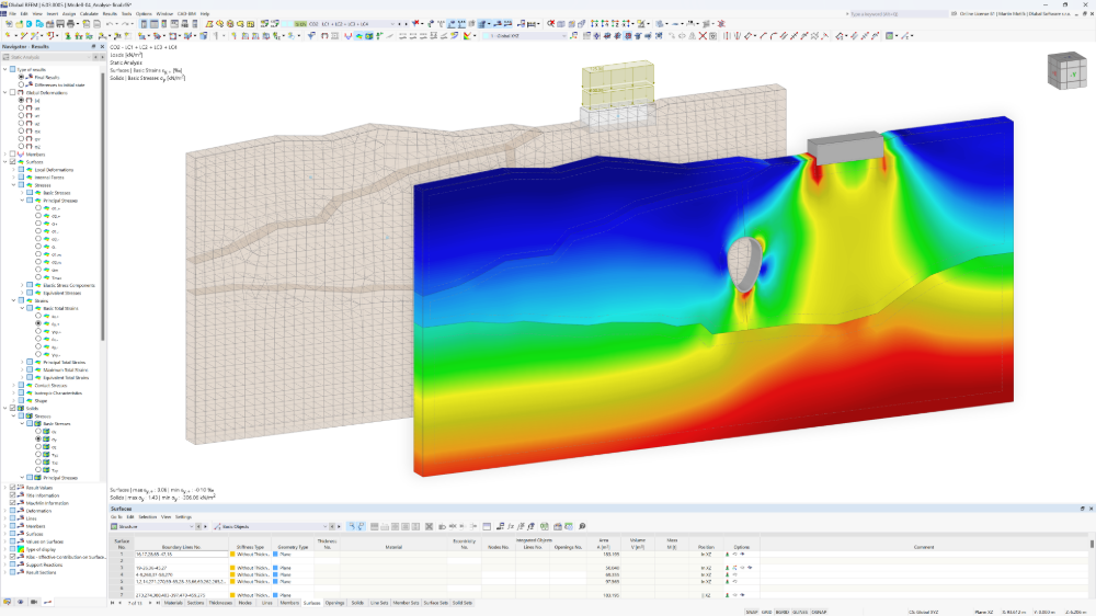 Obraz przedstawiający analizę geotechniczną w RFEM 6 dla realistycznej oceny warunków gruntowych