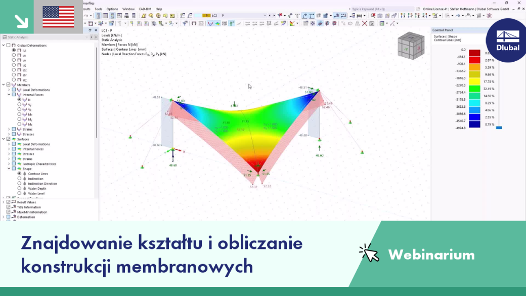 Szczegółowe omówienie procesu poszukiwania kształtu i obliczeń konstrukcji membranowych za pomocą zaawansowanych narzędzi obliczeniowych programu RFEM 6.
