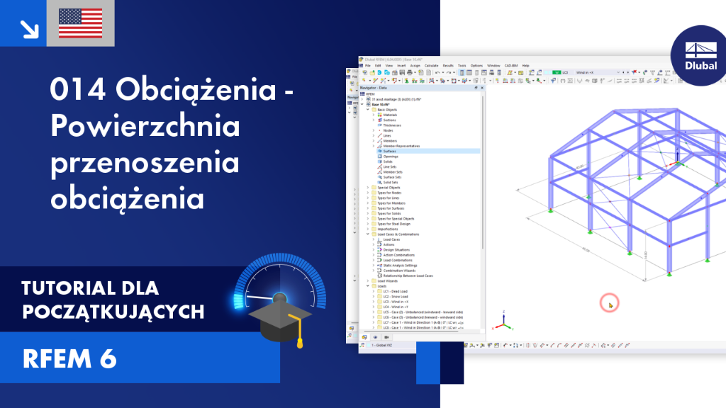 Poradnik dla początkujących demonstrujący nakładanie obciążeń i ich rozkład na powierzchni w analizie statyczno-wytrzymałościowej przy użyciu programu RFEM 6.