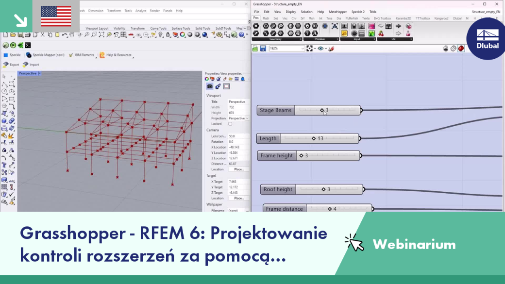 Prezentacja możliwości sterowania rozszerzeniami RFEM 6 przy użyciu szablonów Grasshopper w celu optymalizacji konstrukcji.