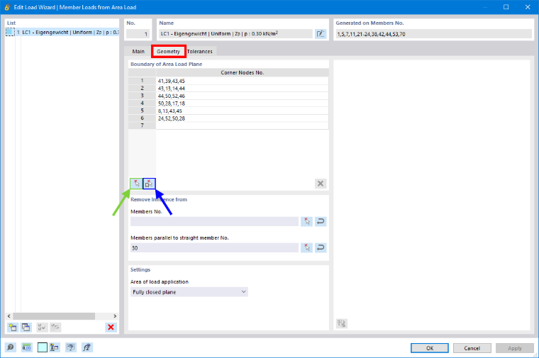 Obciążenia prętowe z obciążenia powierzchniowego - geometria