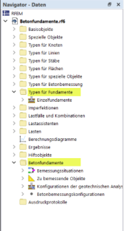 Kategorie dla fundamentów betonowych w nawigatorze