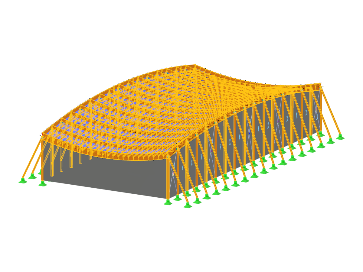 GT 000499 | Projekt przestrzennej konstrukcji hali sportowej wykonanej z belek zakrzywionych z drewna klejonego na kolumnach w kształcie litery V