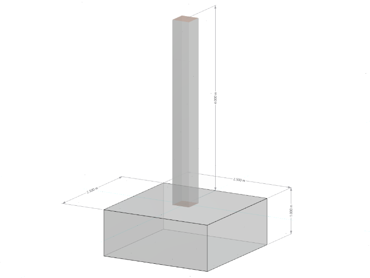 Kwadratowy fundament betonowy pod słup stalowy, przedstawiony na rysunku technicznym.