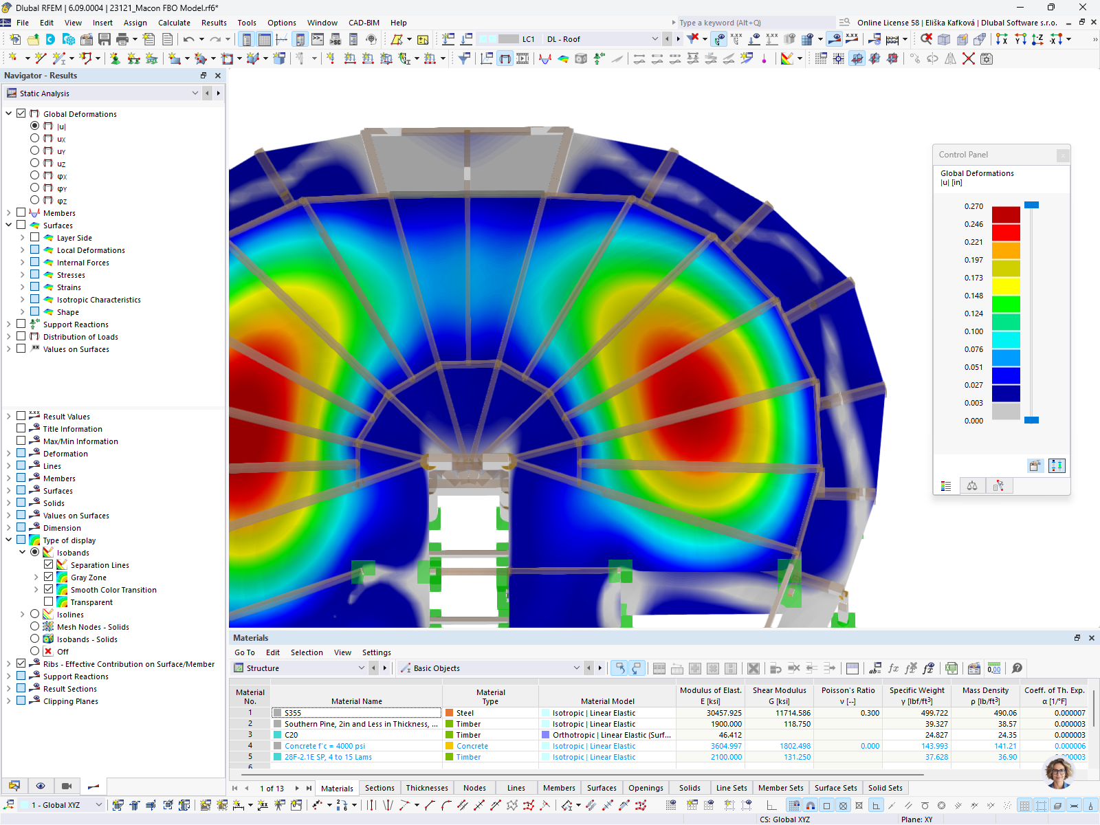 Odkształcenia na modelu RFEM terminalu lotniska w Gruzji