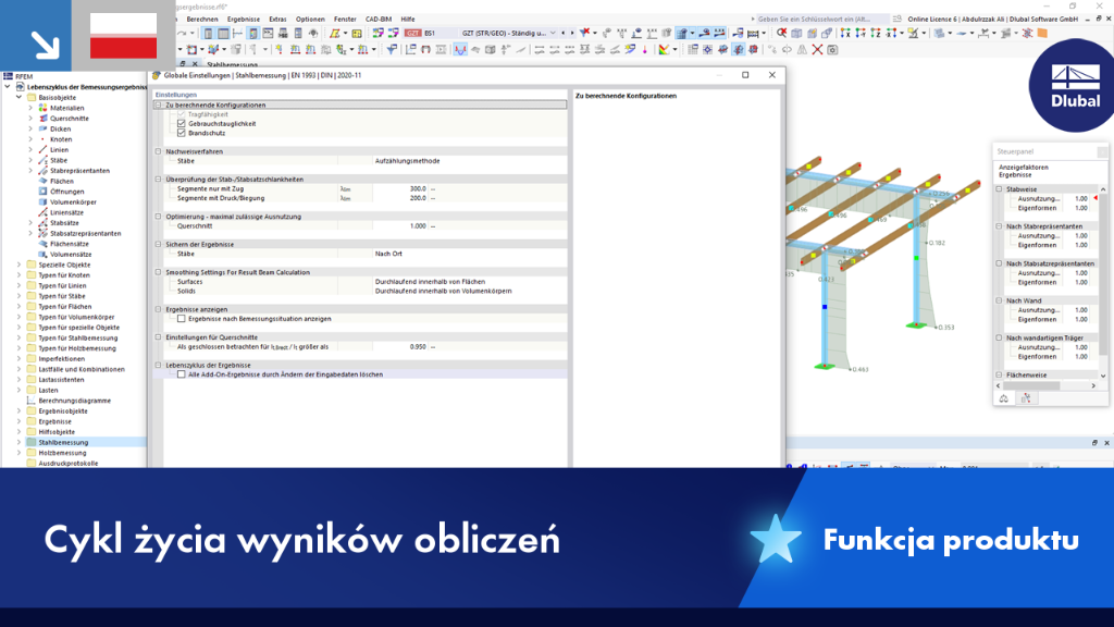 Funkcja dotycząca cyklu życia wyników obliczeń stali, połączeń stalowych, aluminium i drewna