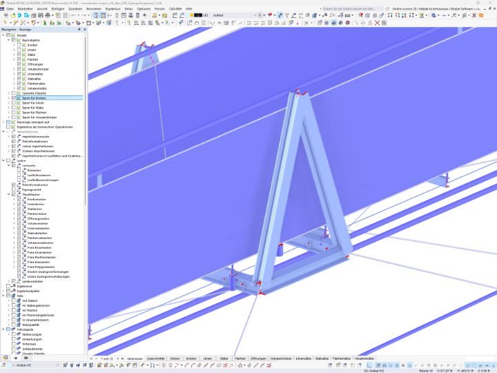 Das RFEM-Modell der LaPendenta-Hängebrücke in Disentis/Mustér zeigt präzise konstruktive Planung und stabile Seilbauweise.