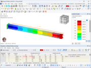Ilustracja deformacji belki w programie RFEM 6, spowodowanej równomiernym wzrostem temperatury.