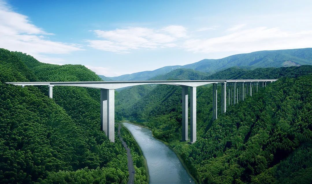 Most nad rzeką Mabian na autostradzie Le Xi w Chinach, widok z przodu