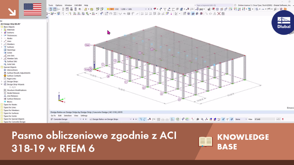 Strefy obliczeniowe skonfigurowane zgodnie z ACI 318-19, prezentujące rozkład naprężeń w RFEM 6 za pomocą gradientu kolorów.