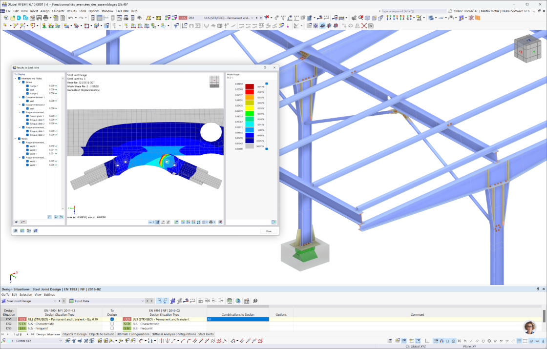Konstrukcja stalowa zaprojektowana w programie RFEM 6 do podparcia panelu słonecznego ze szczegółowymi połączeniami stalowymi
