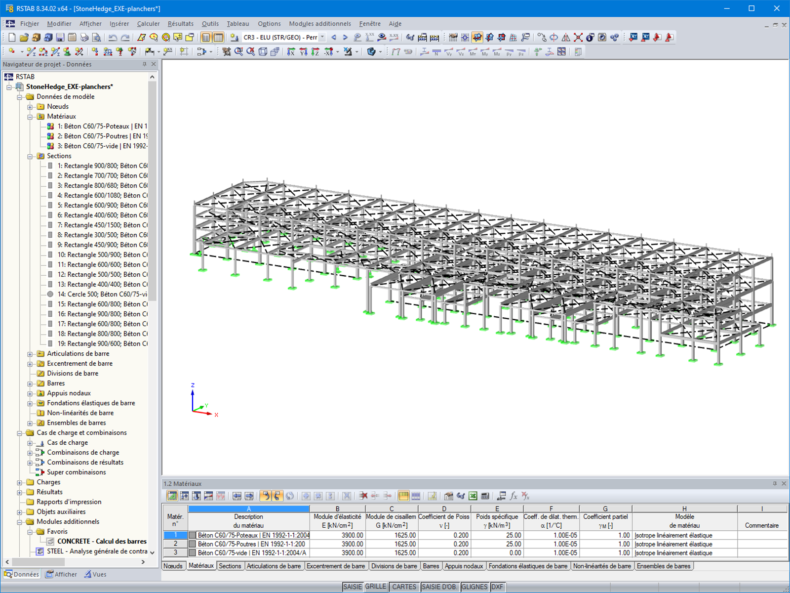 Model konstrukcji hali magazynowej firmy La Factory de Bondy w programie RSTAB 8