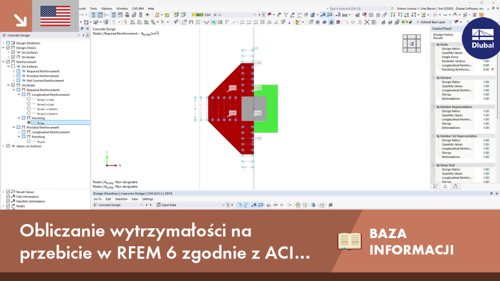 Analiza projektowa dla ścinania przez stopy w RFEM 6 zgodnie z normami ACI 318-19 i CSA A23.3:19.