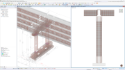 Wyświetlanie żelbetowego mostu w RFEM 6 przedstawiające szczegółowe zbrojenie z aktywnym rozszerzeniem Projektowanie konstrukcji betonowych.