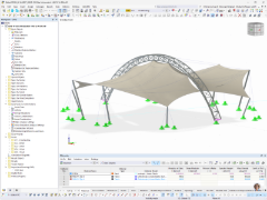 Szczegółowa prezentacja konstrukcji dachu membranowego w modelu oprogramowania RFEM.