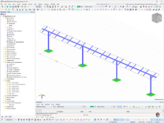 Wizualizacja modelu RFEM konstrukcji stalowej wspierającej instalację fotowoltaiczną.