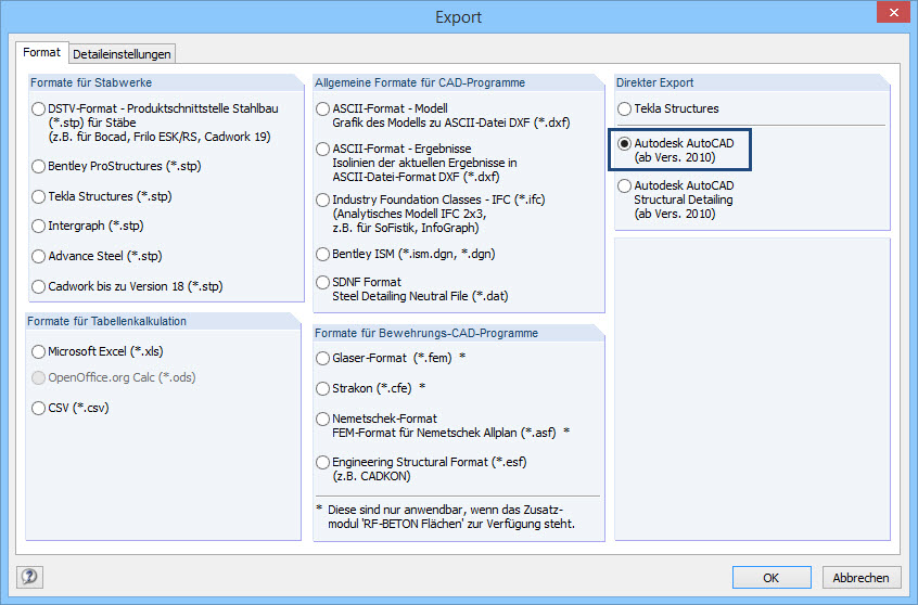 Exportar diretamente para o AutoCAD