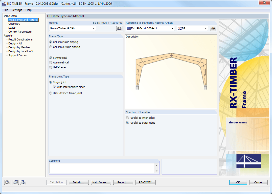 Maske 1.1 Rahmentyp und Material