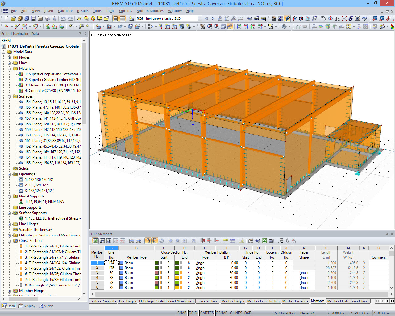 Modelo em 3D de ginásio no RFEM (© Studio Ergodomus)