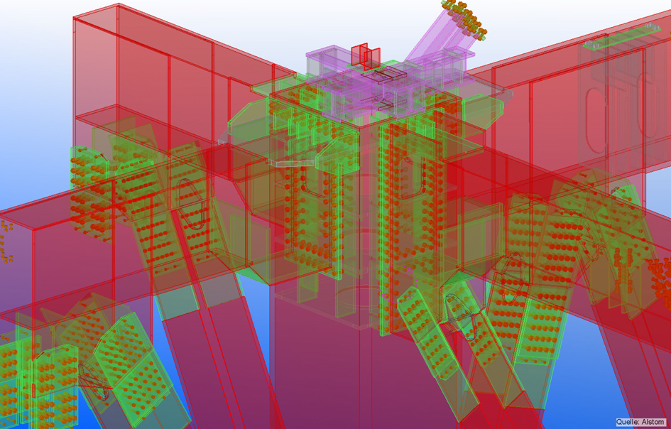Modelação de ligações em estruturas Tekla (© Alstom)