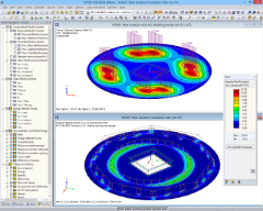 Modelos analíticos no RFEM da laje de pavimento d=40 cm para diferentes fases de transporte (© Techniek en Methode)