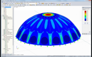 RFEM-Grafik mit Darstellung der max. Momente von 0,40 kNm/m in der Schale (Endzustand) unter Eigengewicht und 1,50 kN/m² Schnee (© TU Wien)