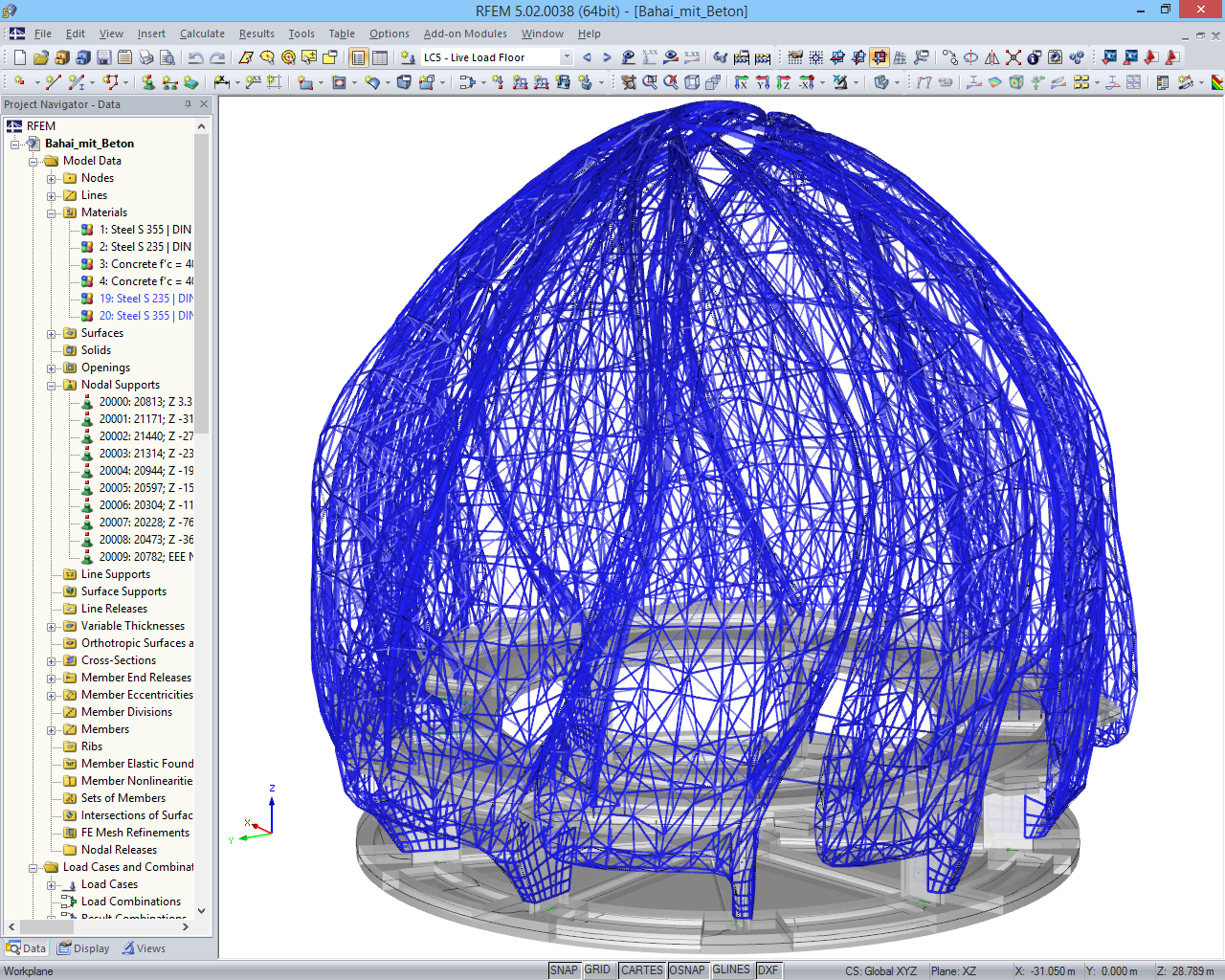 Modelo RFEM de estrutura em aço e betão (© Josef Gartner GmbH)