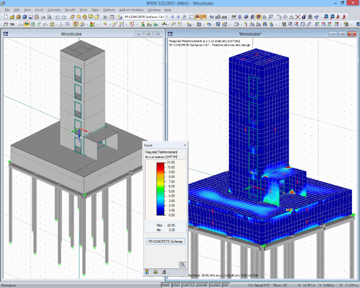 Modelo em betão armado e saída de resultados do dimensionamento (© Isenmann Ingenieure)