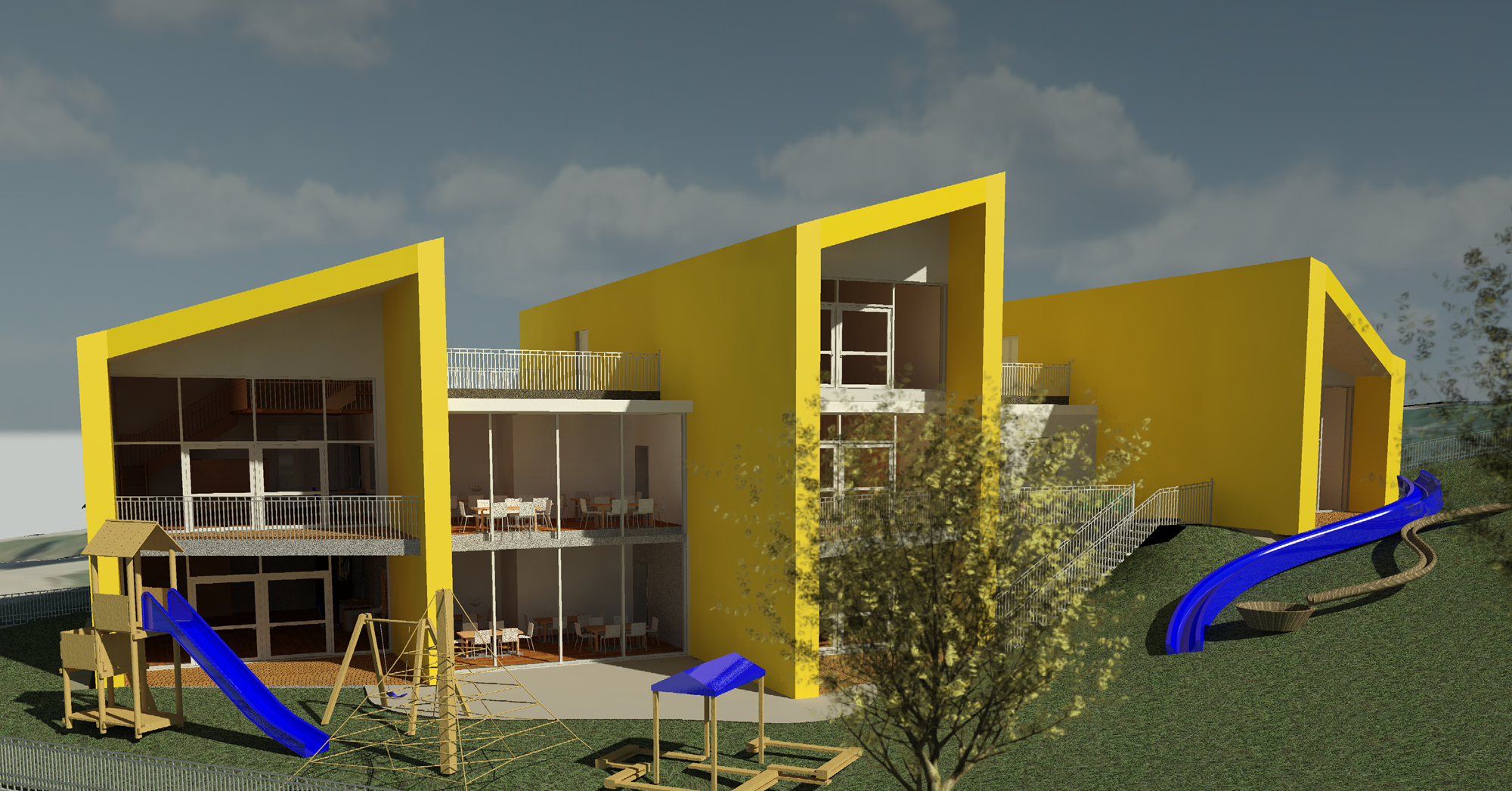 Visualização de modelo em 3D do jardim de infância (© AGA-Bau)