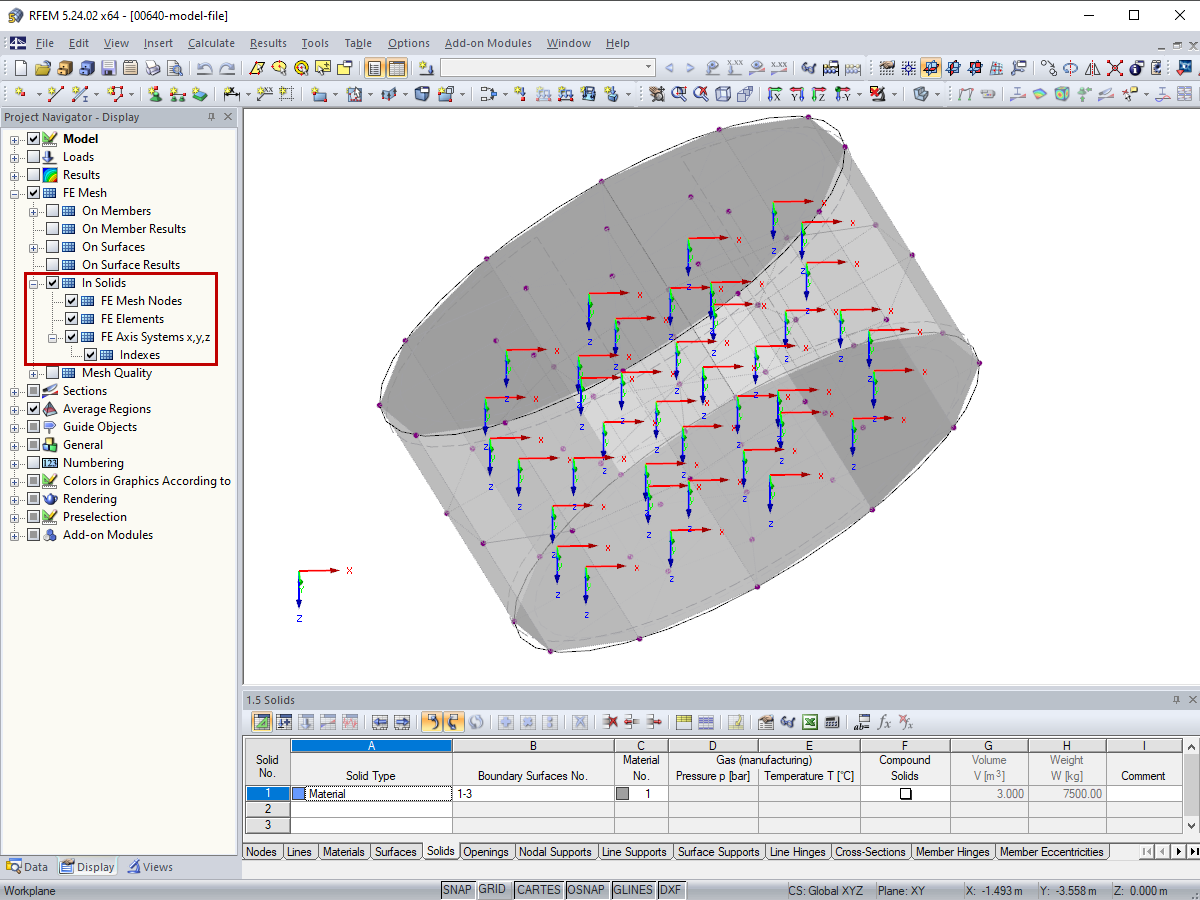 Exibir e ocultar o sistema de eixos EF