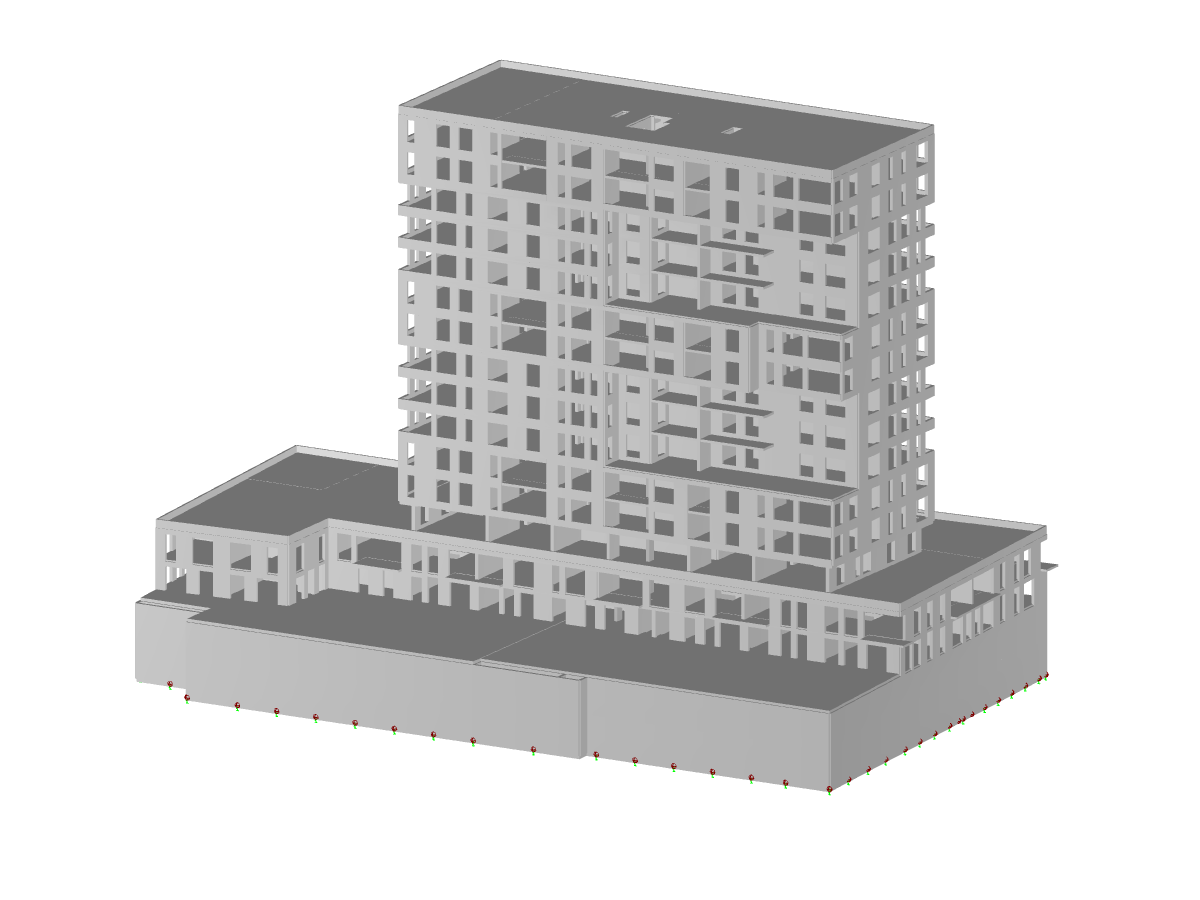 Modelo da torre residencial no RFEM (© bauart Konstruktions GmbH & Co. KG)