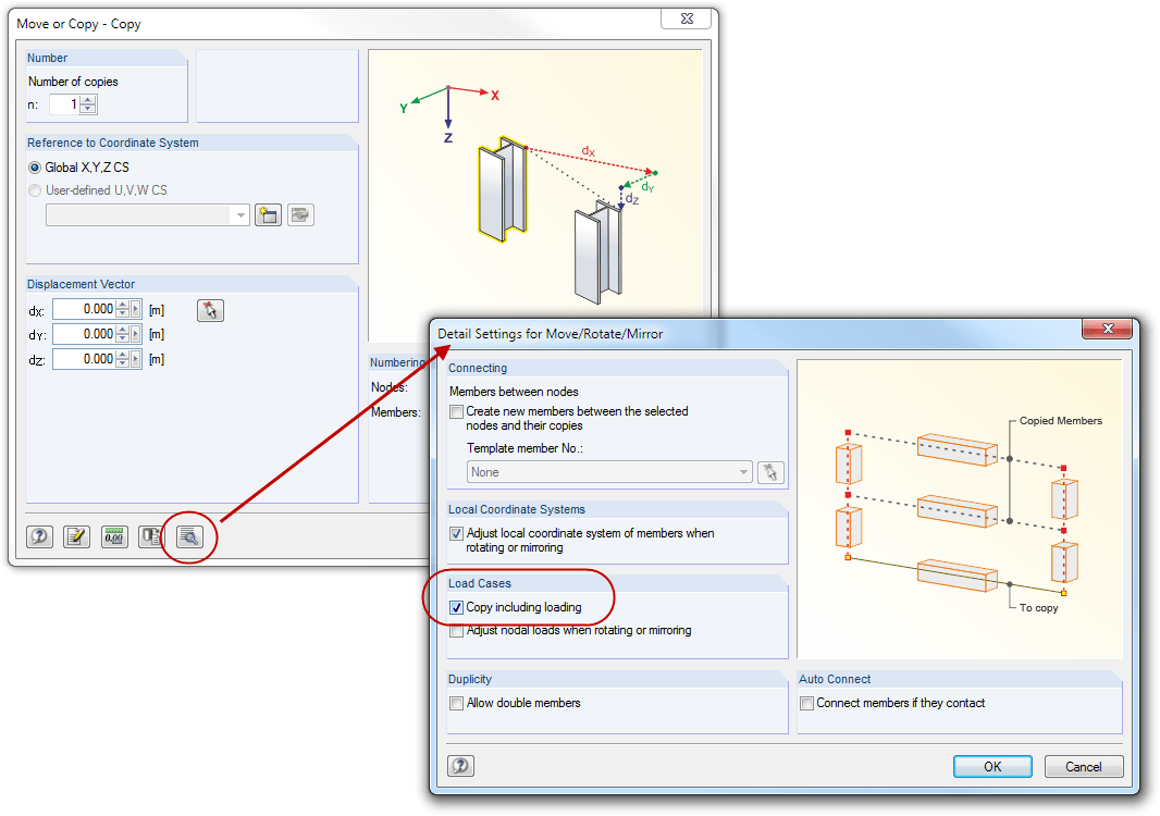 configuração de detalhes para deslocar/rodar/simetria