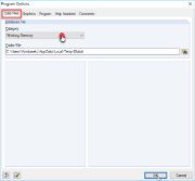 Dialog "Programmoptionen": Caminho do diretório de trabalho