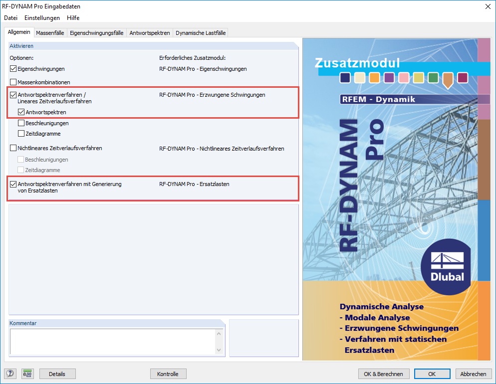 Módulos adicionais no RF-/DYNAM Pro