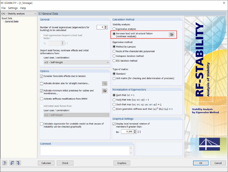 Cálculo não linear no RF-STABILITY