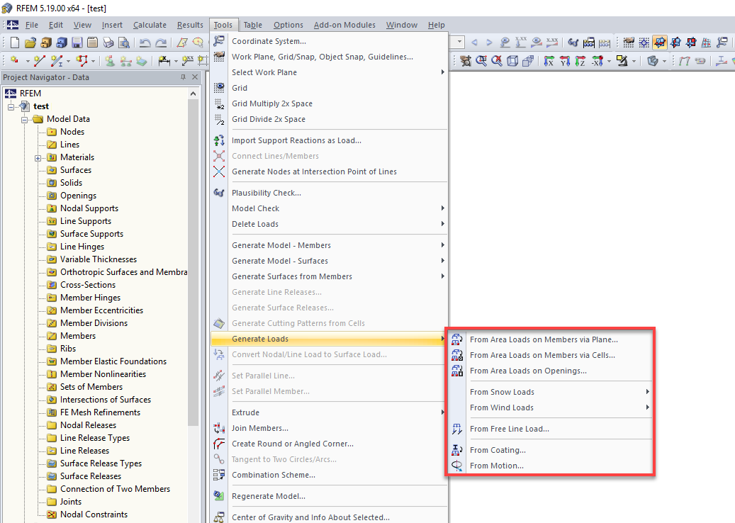 Gerador de carga no RFEM