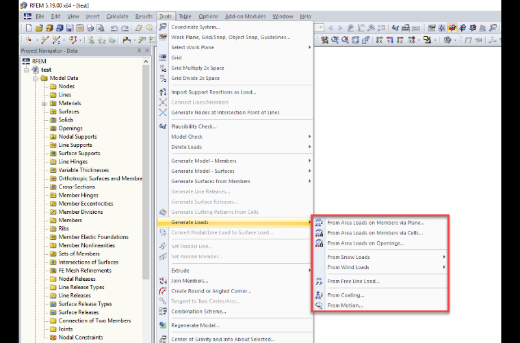 Gerador de carga no RFEM