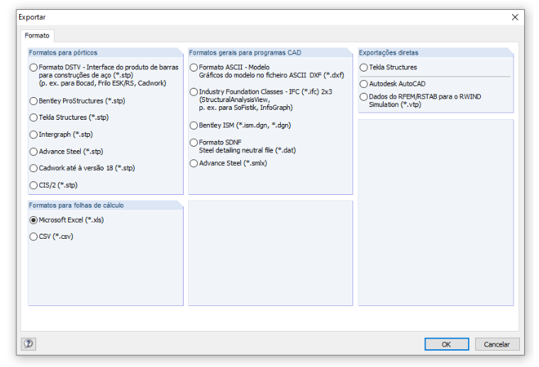 Interface de exportação do RSTAB