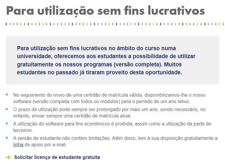 Condições da versão de estudante