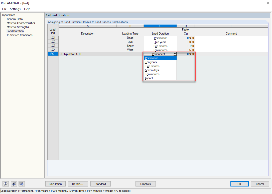 Configuração padrão para combinações de resultados envolventes