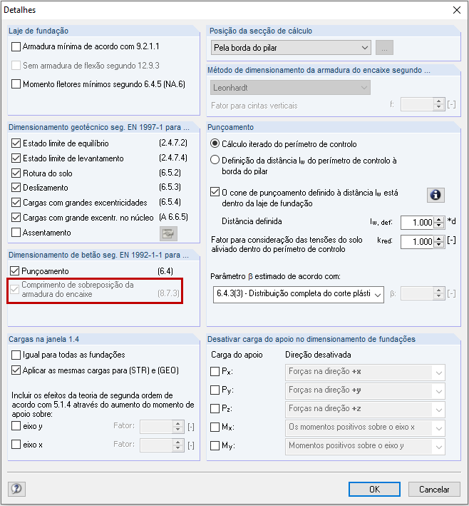 Detalhes para fundação de bloco ou de camisas de encaixe com lados internos lisos