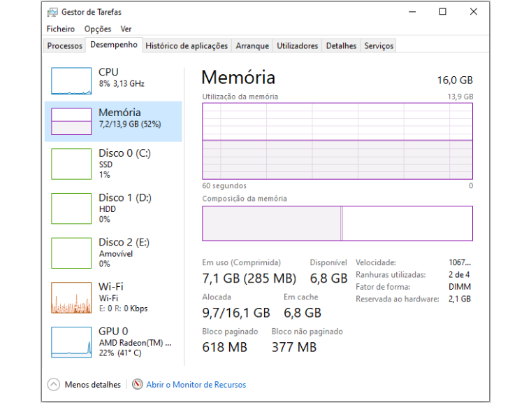 Gestor de Tarefas no Windows 10
